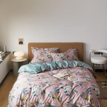 91家纺网 家纺一手货源 找家纺 优然居 2021新款60支数码印花宽边四件套 格蕾丝粉