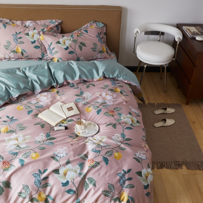 91家纺网 家纺一手货源 找家纺 优然居 2021新款60支数码印花宽边四件套 格蕾丝粉