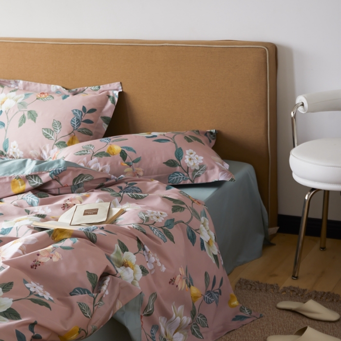 91家纺网 家纺一手货源 找家纺 优然居 2021新款60支数码印花宽边四件套 格蕾丝粉