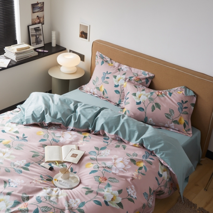 91家纺网 家纺一手货源 找家纺 优然居 2021新款60支数码印花宽边四件套 格蕾丝粉