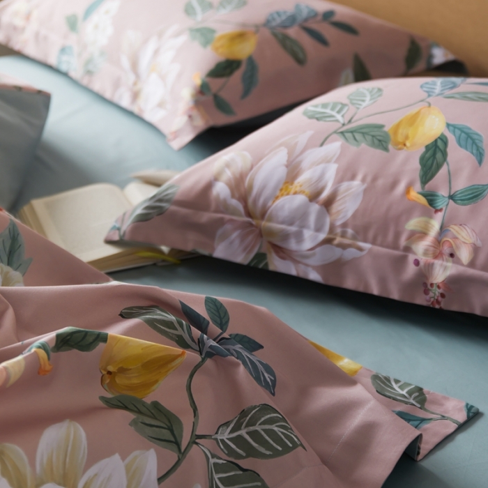 91家纺网 家纺一手货源 找家纺 优然居 2021新款60支数码印花宽边四件套 格蕾丝粉