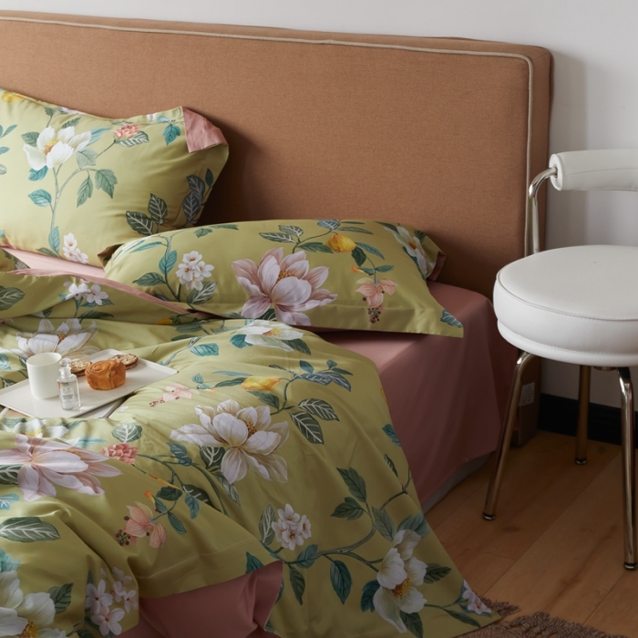 91家纺网 家纺一手货源 找家纺 优然居 2021新款60支数码印花宽边四件套 格蕾丝绿