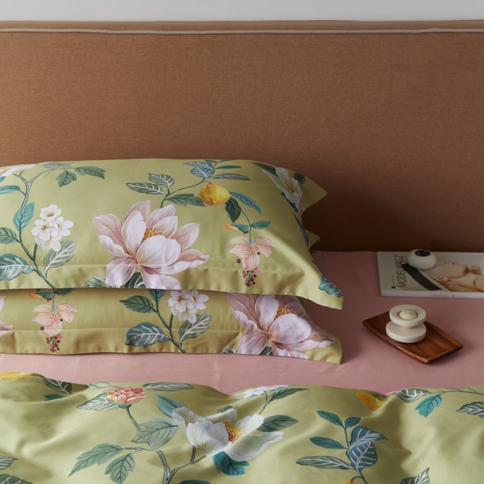 91家纺网 家纺一手货源 找家纺 优然居 2021新款60支数码印花宽边四件套 格蕾丝绿