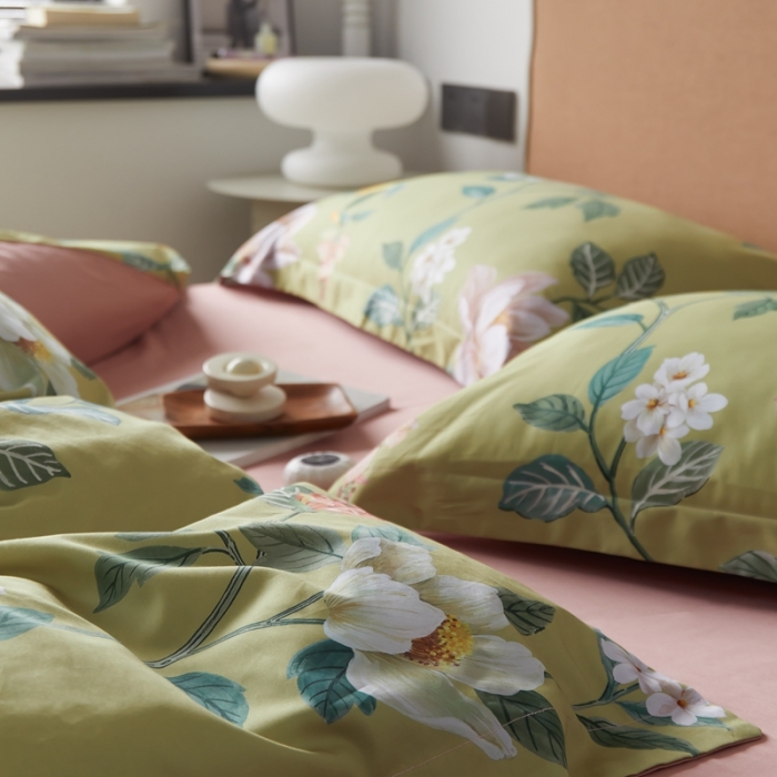 91家纺网 家纺一手货源 找家纺 优然居 2021新款60支数码印花宽边四件套 格蕾丝绿