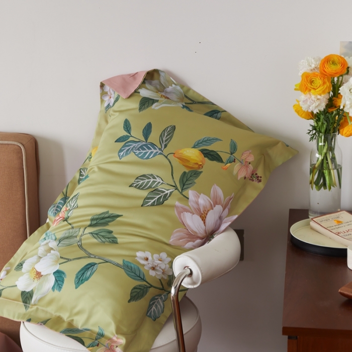 91家纺网 家纺一手货源 找家纺 优然居 2021新款60支数码印花宽边四件套 格蕾丝绿