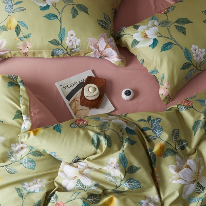 91家纺网 家纺一手货源 找家纺 优然居 2021新款60支数码印花宽边四件套 格蕾丝绿