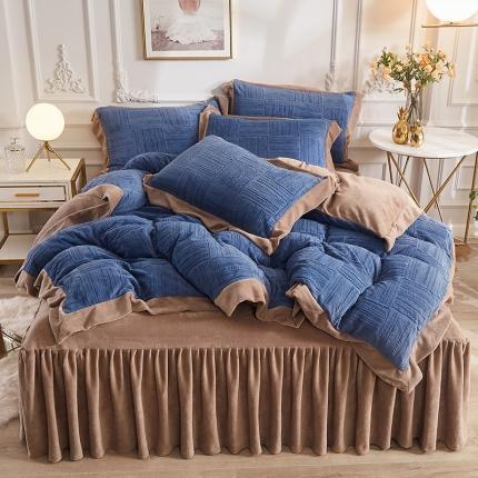 91家纺网 家纺一手货源 找家纺 网红馆 2025新款牛奶绒雕花四件套 浮世-宝蓝