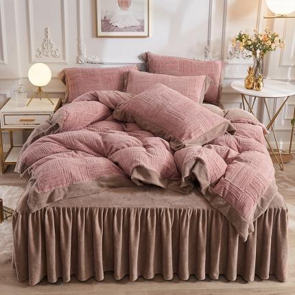 91家纺网 家纺一手货源 找家纺 网红馆 2025新款牛奶绒雕花四件套 浮世-豆沙