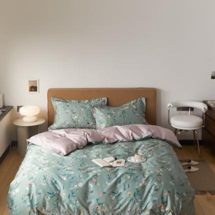 91家纺网 家纺一手货源 找家纺 优然居 2021新款60支数码印花宽边四件套 温妮绿