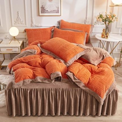 91家纺网 家纺一手货源 找家纺 网红馆 2025新款牛奶绒雕花四件套 浮世-橘黄