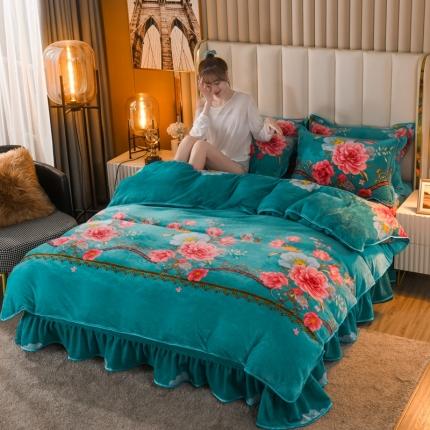 爱洛家纺2021新款金貂绒四件套 鸟语花香-蓝