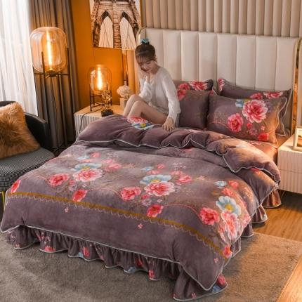 爱洛家纺2021新款金貂绒四件套 鸟语花香-驼