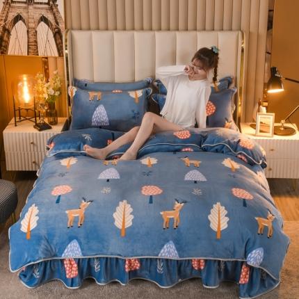 91家纺网 家纺一手货源 找家纺 爱洛家纺2021新款金貂绒四件套 森林与鹿