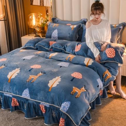 爱洛家纺2021新款金貂绒四件套 森林与鹿