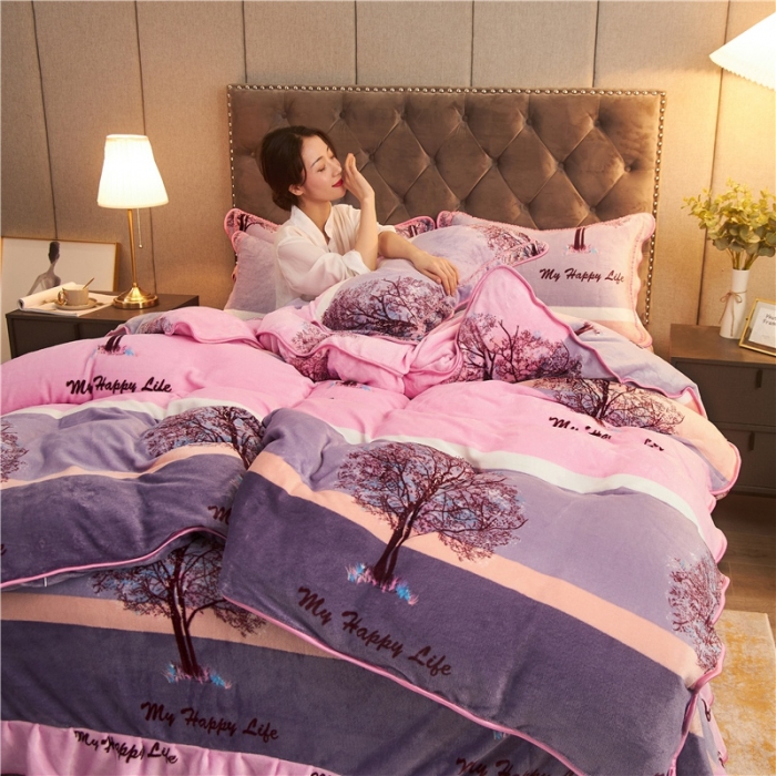 91家纺网 家纺一手货源 找家纺 爱洛家纺2021新款金貂绒四件套 幸福树