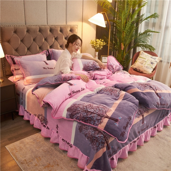 91家纺网 家纺一手货源 找家纺 爱洛家纺2021新款金貂绒四件套 幸福树