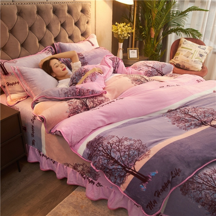 91家纺网 家纺一手货源 找家纺 爱洛家纺2021新款金貂绒四件套 幸福树