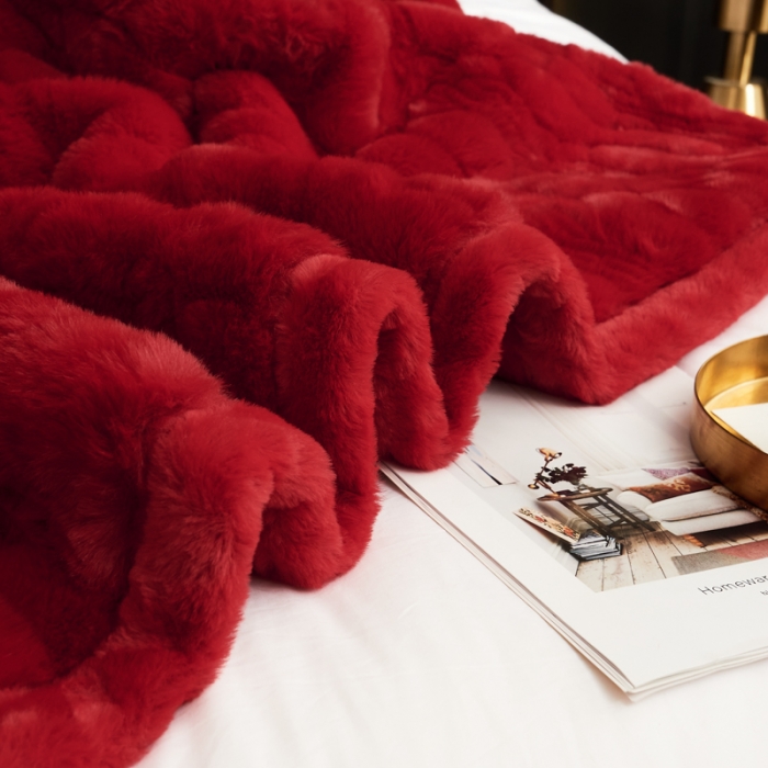 91家纺网 家纺一手货源 找家纺 凯轩毛毛毯毯子 仿裘皮毛毛毯毯子 大红