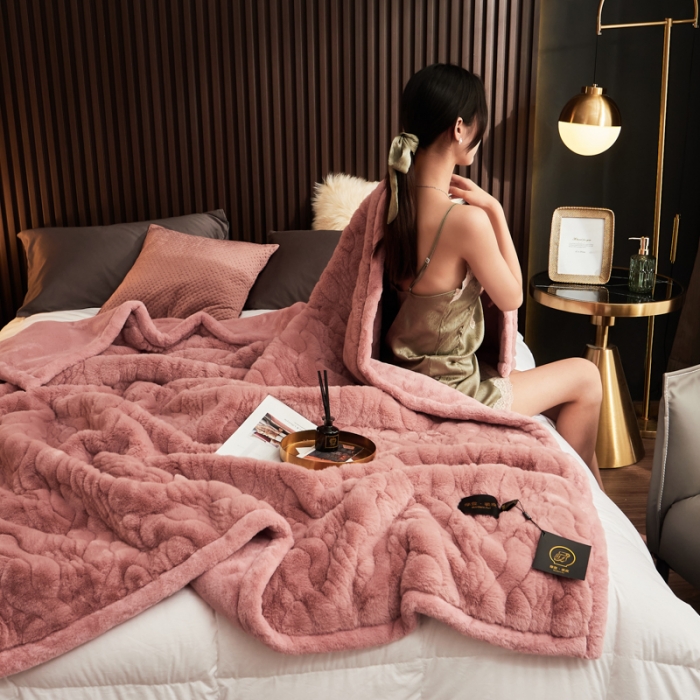 91家纺网 家纺一手货源 找家纺 凯轩毛毛毯毯子 仿裘皮毛毛毯毯子 藕粉