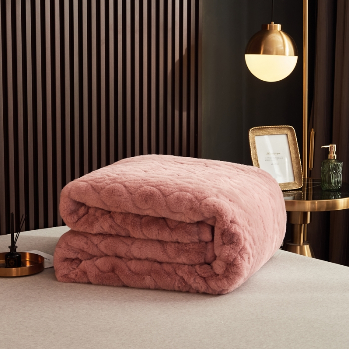 91家纺网 家纺一手货源 找家纺 凯轩毛毛毯毯子 仿裘皮毛毛毯毯子 藕粉