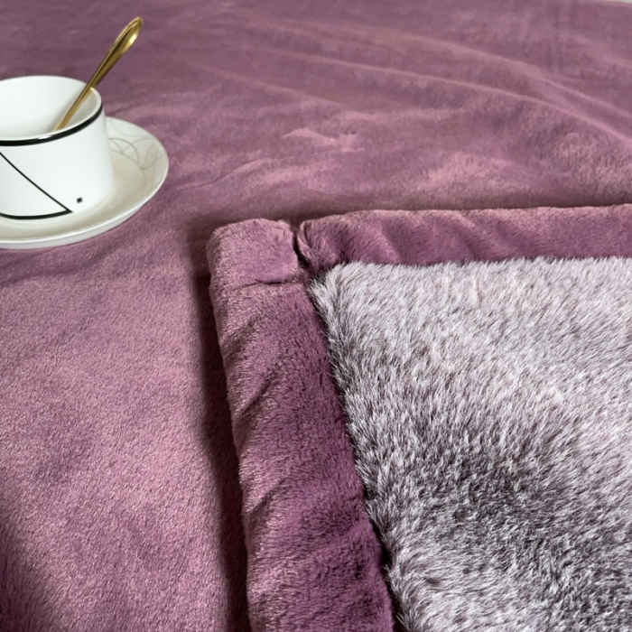 91家纺网 家纺一手货源 找家纺 凯轩毛毛毯毯子 2024新款仿雪狐毛皮毛毛毯毯子 雪狐紫