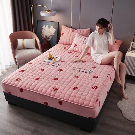 眠势力牛奶绒床笠金貂法莱绒床垫保护套加厚夹棉床笠 甜心草莓