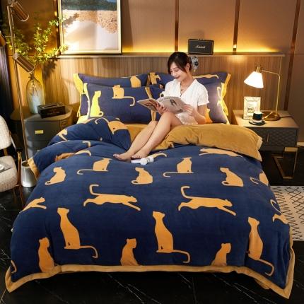 91家纺网 家纺一手货源 找家纺 澳洲羽 2024年新牛奶绒拼角印花四件套水晶法莱绒直播供货 北欧简约