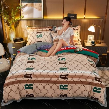 91家纺网 家纺一手货源 找家纺 （总）澳洲羽 正宗200克牛奶绒拼角印花四件套水晶法莱绒直播