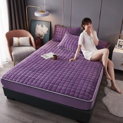 眠势力牛奶绒床笠金貂法莱绒床垫保护套加厚夹棉床笠 紫色