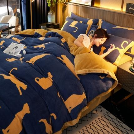 澳洲羽 2024年新牛奶绒拼角印花四件套水晶法莱绒直播供货 北欧简约