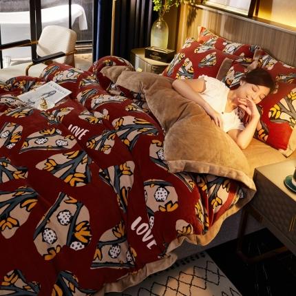 澳洲羽 2024年新牛奶绒拼角印花四件套水晶法莱绒直播供货 北欧印象