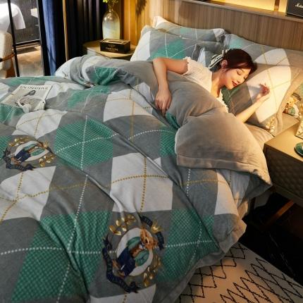 澳洲羽 2024年新牛奶绒拼角印花四件套水晶法莱绒直播供货 西西里