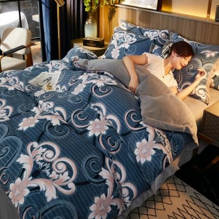 澳洲羽 2024年新牛奶绒拼角印花四件套水晶法莱绒直播供货 欧式风情