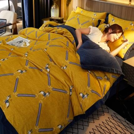 澳洲羽 2024年新牛奶绒拼角印花四件套水晶法莱绒直播供货 迈凯伦