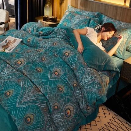 澳洲羽 2024年新牛奶绒拼角印花四件套水晶法莱绒直播供货 贵族风范