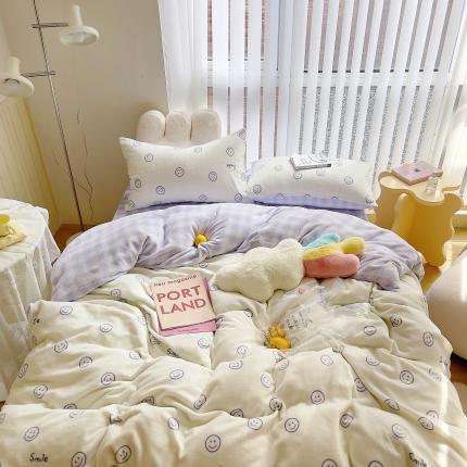 91家纺网 家纺一手货源 找家纺 （总）圆岛 2021新款高克重牛奶绒ins小清新四件套