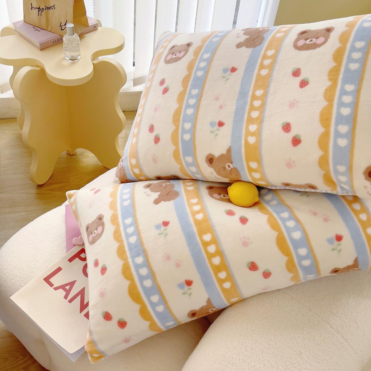 91家纺网 家纺一手货源 找家纺 圆岛 2021新款高克重牛奶绒ins小清新四件套 软萌熊