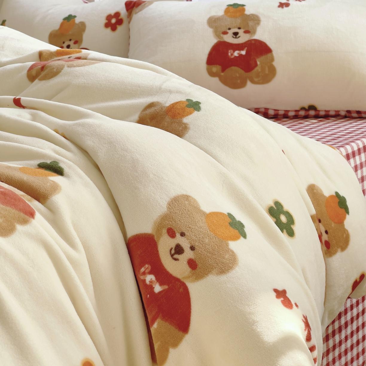 91家纺网 家纺一手货源 找家纺 圆岛 2021新款高克重牛奶绒ins小清新四件套 好梦熊