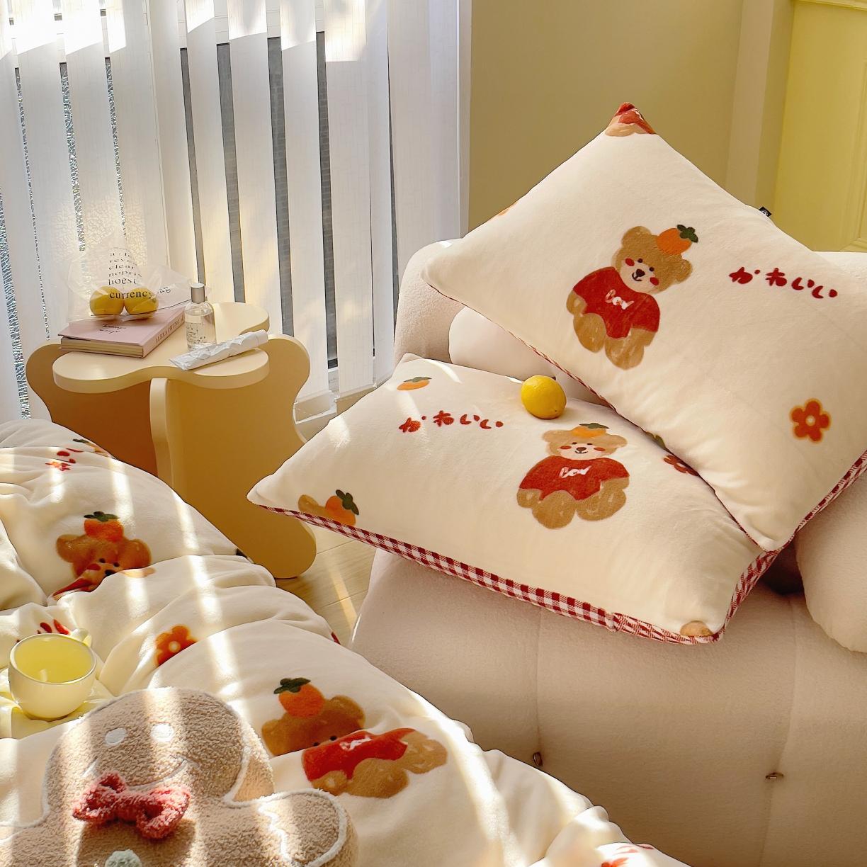 91家纺网 家纺一手货源 找家纺 圆岛 2021新款高克重牛奶绒ins小清新四件套 好梦熊