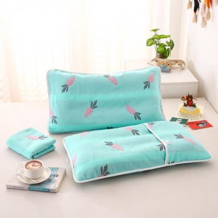 91家纺网 家纺一手货源 找家纺 朴尔-2021年全棉卡通六层纱布儿童枕套 多彩胡萝卜兰40X60cm