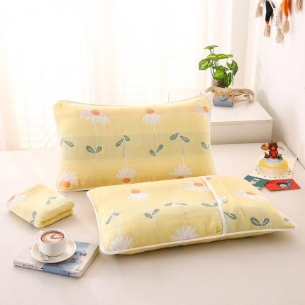 91家纺网 家纺一手货源 找家纺 朴尔-2021年全棉卡通六层纱布儿童枕套 一米阳光黄40X60cm