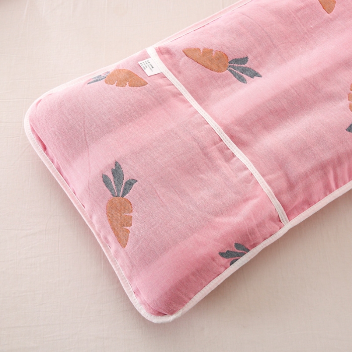 91家纺网 家纺一手货源 找家纺 朴尔-2021年全棉卡通六层纱布儿童枕套 多彩胡萝卜粉30X50cm