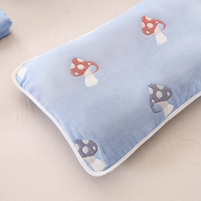 91家纺网 家纺一手货源 找家纺 朴尔-2021年全棉卡通六层纱布儿童枕套 五彩蘑菇兰30X50cm