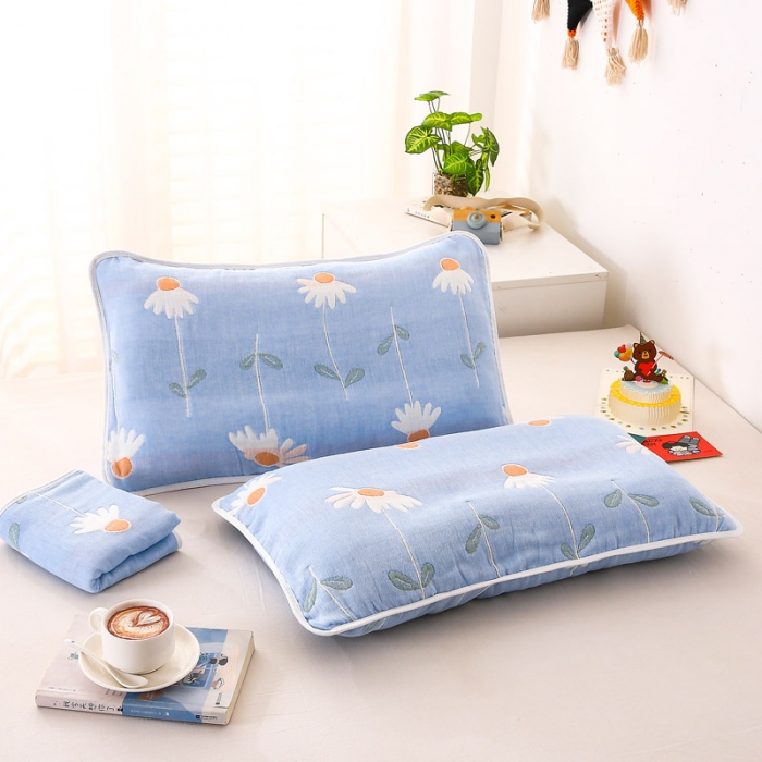 91家纺网 家纺一手货源 找家纺 朴尔-2021年全棉卡通六层纱布儿童枕套 一米阳光兰40X60cm