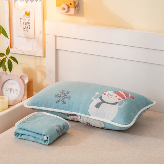 91家纺网 家纺一手货源 找家纺 朴尔 2021年新款全棉六层纱布儿童枕套 雪人兰-40X60cm