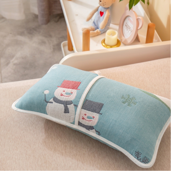 91家纺网 家纺一手货源 找家纺 朴尔 2021年新款全棉六层纱布儿童枕套 雪人兰-40X60cm