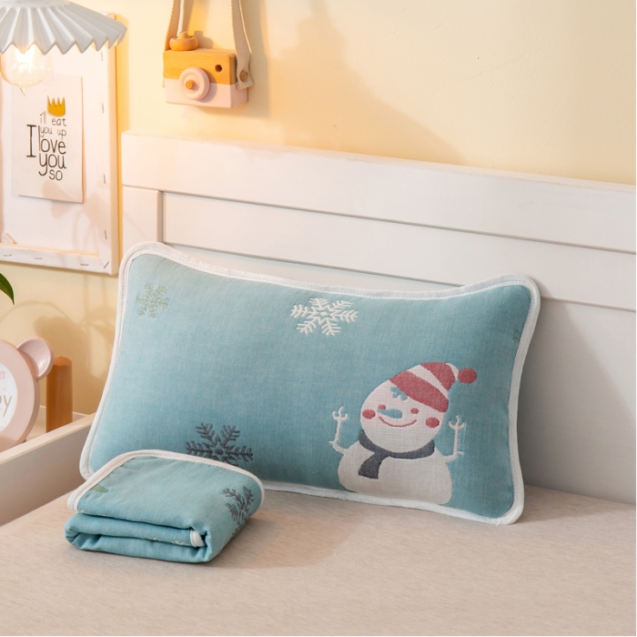 91家纺网 家纺一手货源 找家纺 朴尔 2021年新款全棉六层纱布儿童枕套 雪人兰-40X60cm