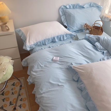 91家纺网 家纺一手货源 找家纺 （总）三朵 2021新款13372全棉韩版双拼四件套