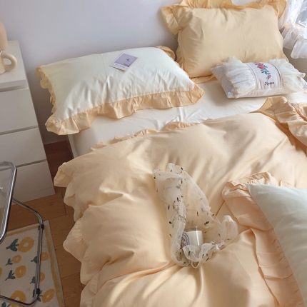 91家纺网 家纺一手货源 找家纺 （总）三朵 2021新款13372全棉韩版双拼四件套