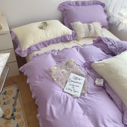 91家纺网 家纺一手货源 找家纺 （总）三朵 2021新款13372全棉韩版双拼四件套